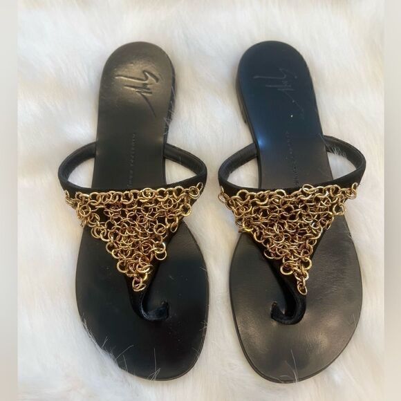 Giuseppe Zanotti Chain Link Accents Slides (37 1/2) - Picture 1 of 5